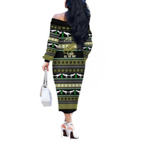 Christmas T Rex Tree Off The Shoulder Long Sleeve Dress Xmas Holiday Patterns - Wonder Print Shop