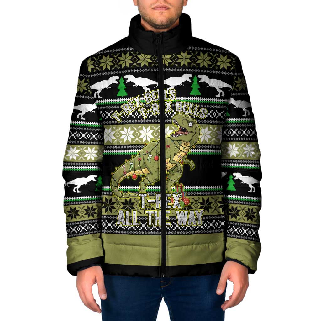 Christmas T Rex Tree Padded Jacket Xmas Holiday Patterns - Wonder Print Shop
