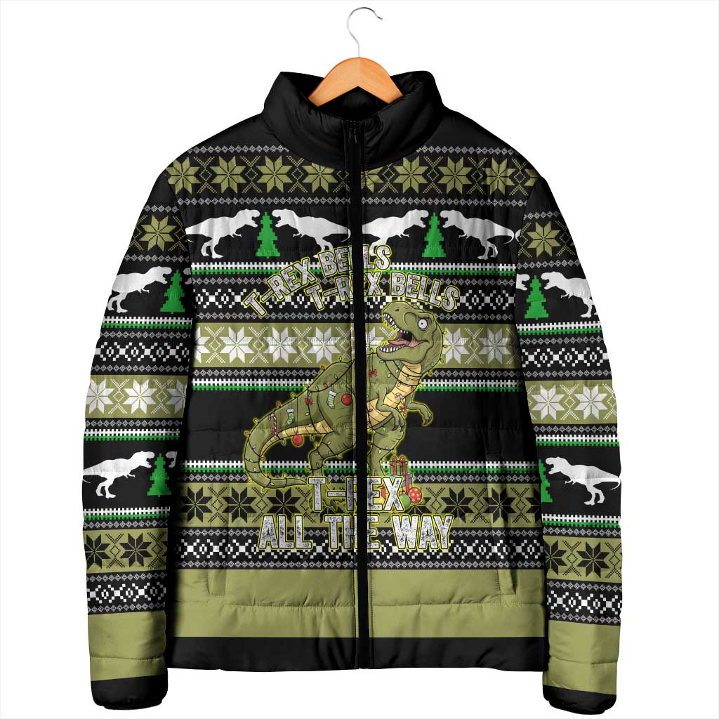 Christmas T Rex Tree Padded Jacket Xmas Holiday Patterns - Wonder Print Shop