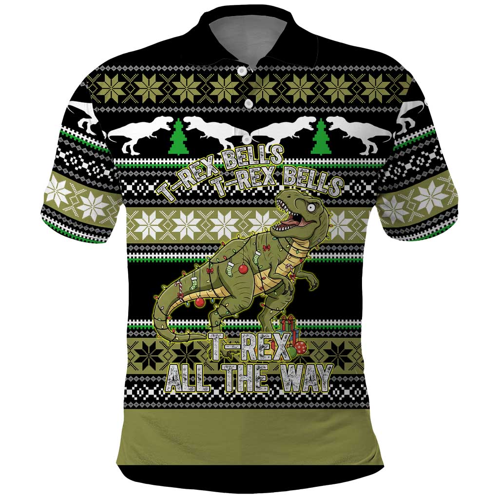 Christmas T Rex Tree Polo Shirt Xmas Holiday Patterns - Wonder Print Shop