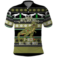 Christmas T Rex Tree Polo Shirt Xmas Holiday Patterns - Wonder Print Shop
