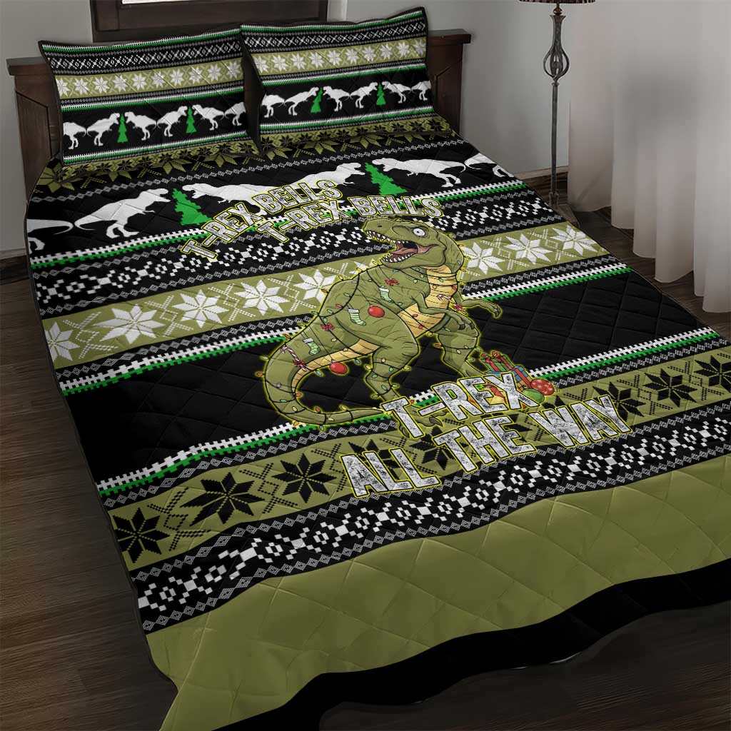 Christmas T Rex Tree Quilt Bed Set Xmas Holiday Patterns - Wonder Print Shop