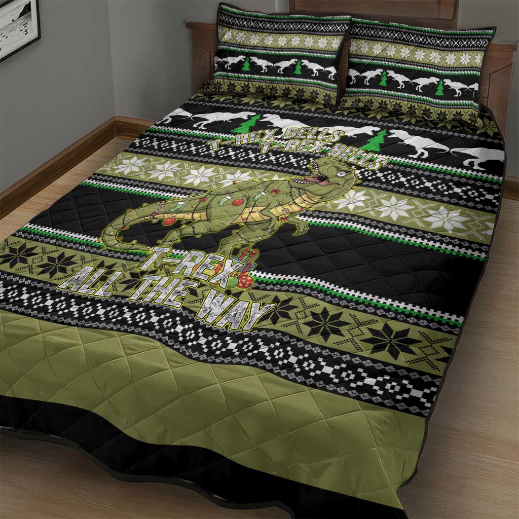 Christmas T Rex Tree Quilt Bed Set Xmas Holiday Patterns - Wonder Print Shop