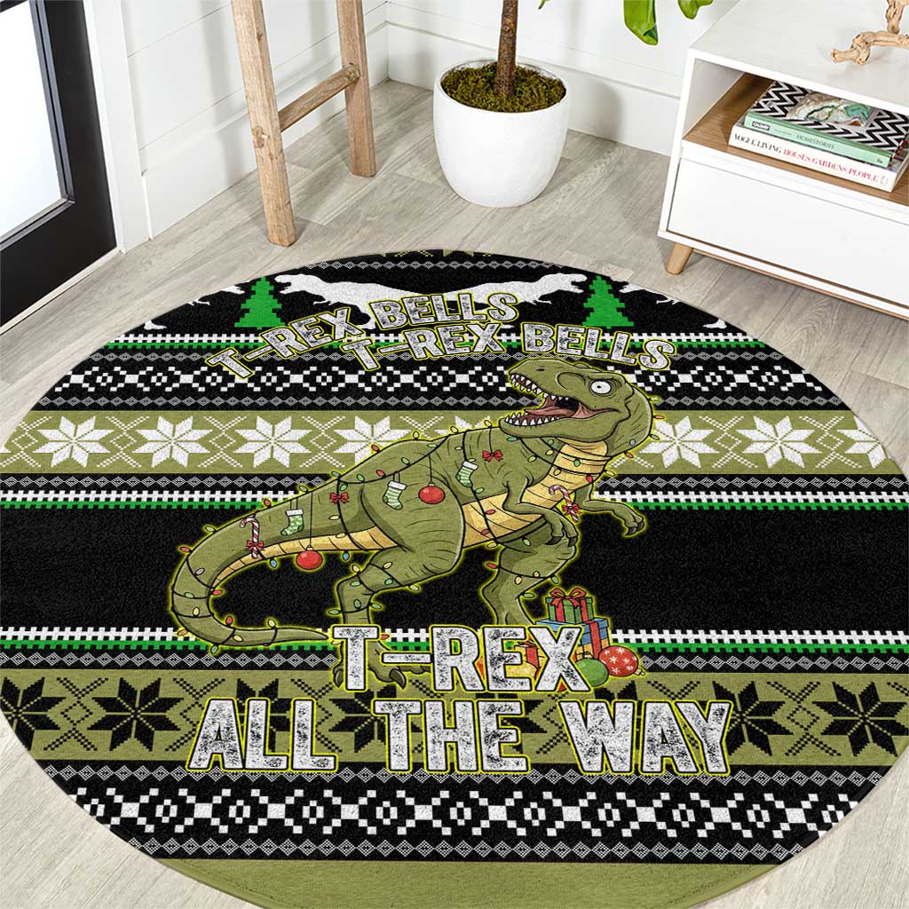 Christmas T Rex Tree Round Carpet Xmas Holiday Patterns - Wonder Print Shop