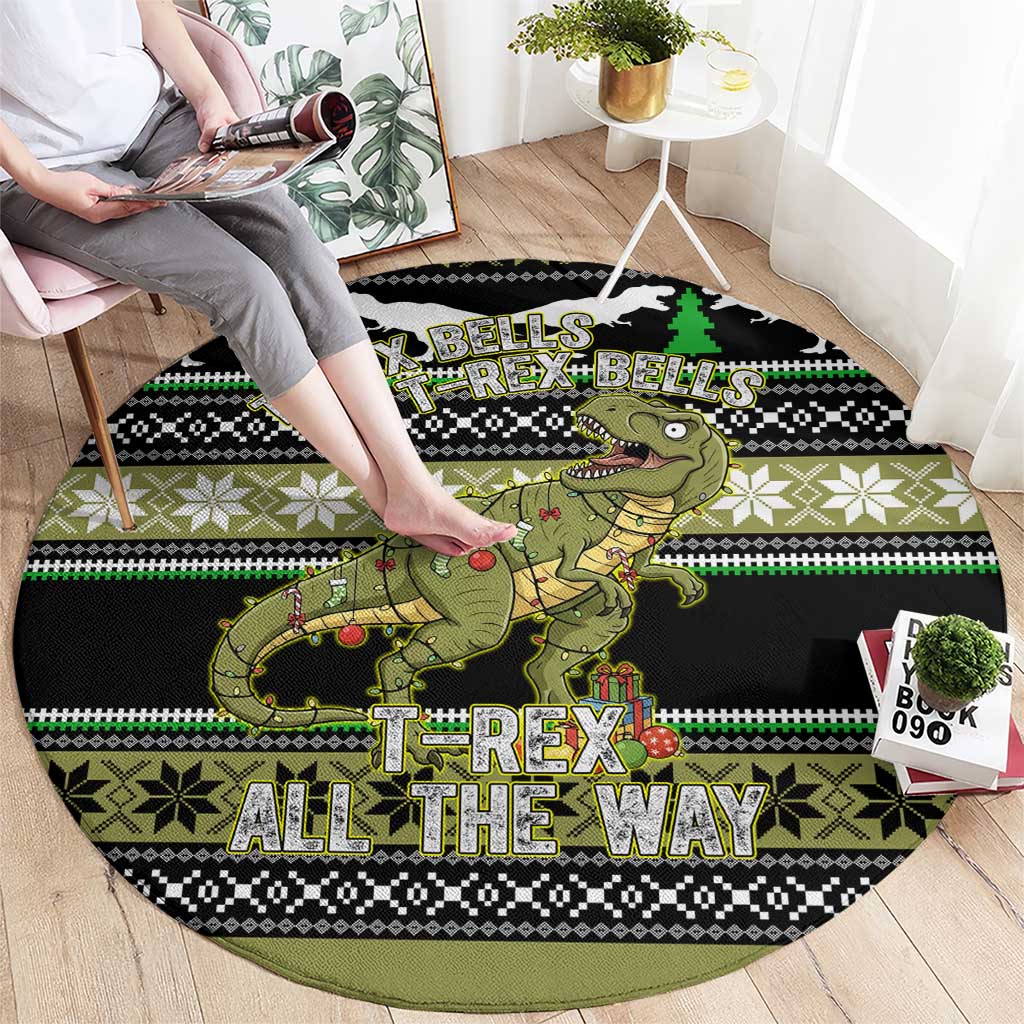 Christmas T Rex Tree Round Carpet Xmas Holiday Patterns - Wonder Print Shop