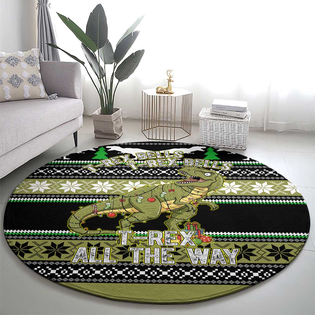 Christmas T Rex Tree Round Carpet Xmas Holiday Patterns - Wonder Print Shop