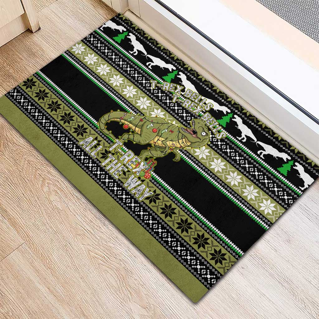 Christmas T Rex Tree Rubber Doormat Xmas Holiday Patterns - Wonder Print Shop