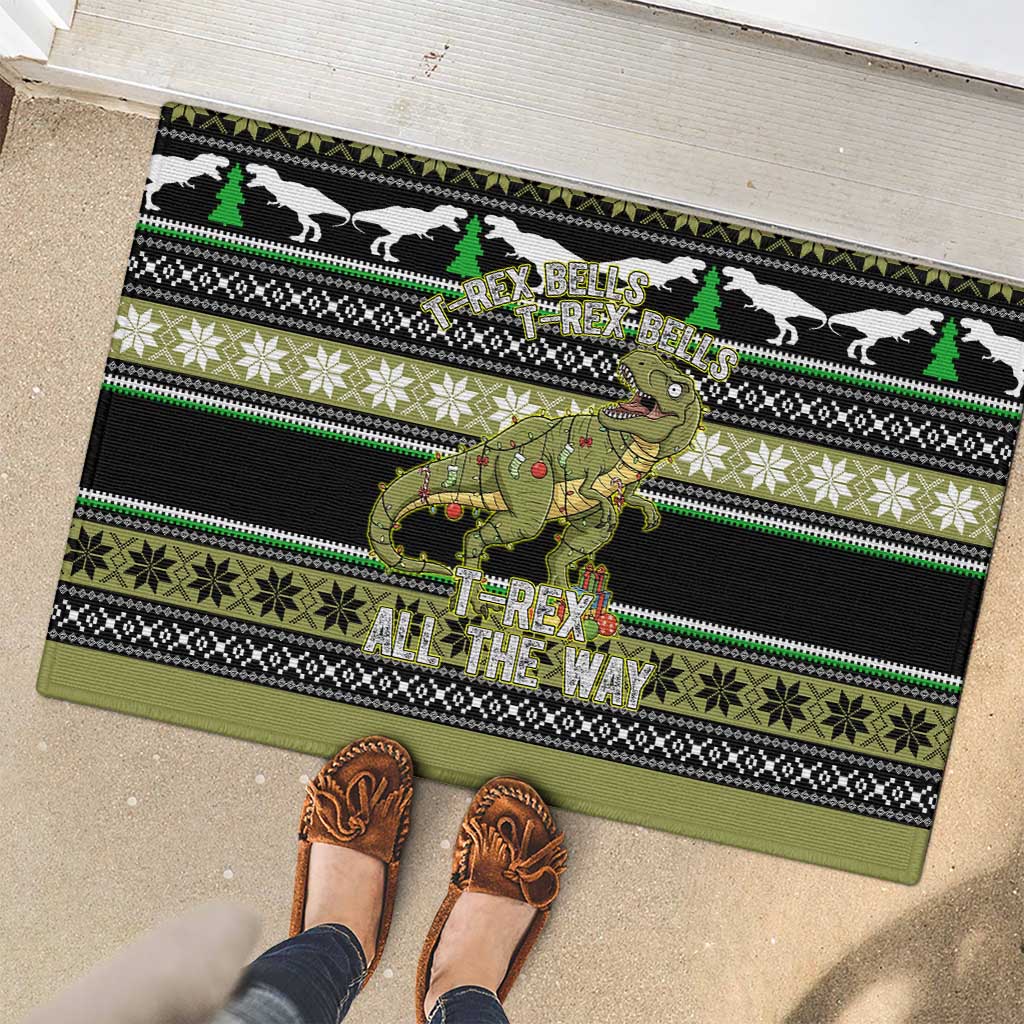 Christmas T Rex Tree Rubber Doormat Xmas Holiday Patterns - Wonder Print Shop