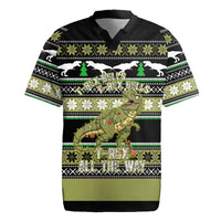 Christmas T Rex Tree Rugby Jersey Xmas Holiday Patterns - Wonder Print Shop
