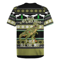 Christmas T Rex Tree Rugby Jersey Xmas Holiday Patterns - Wonder Print Shop