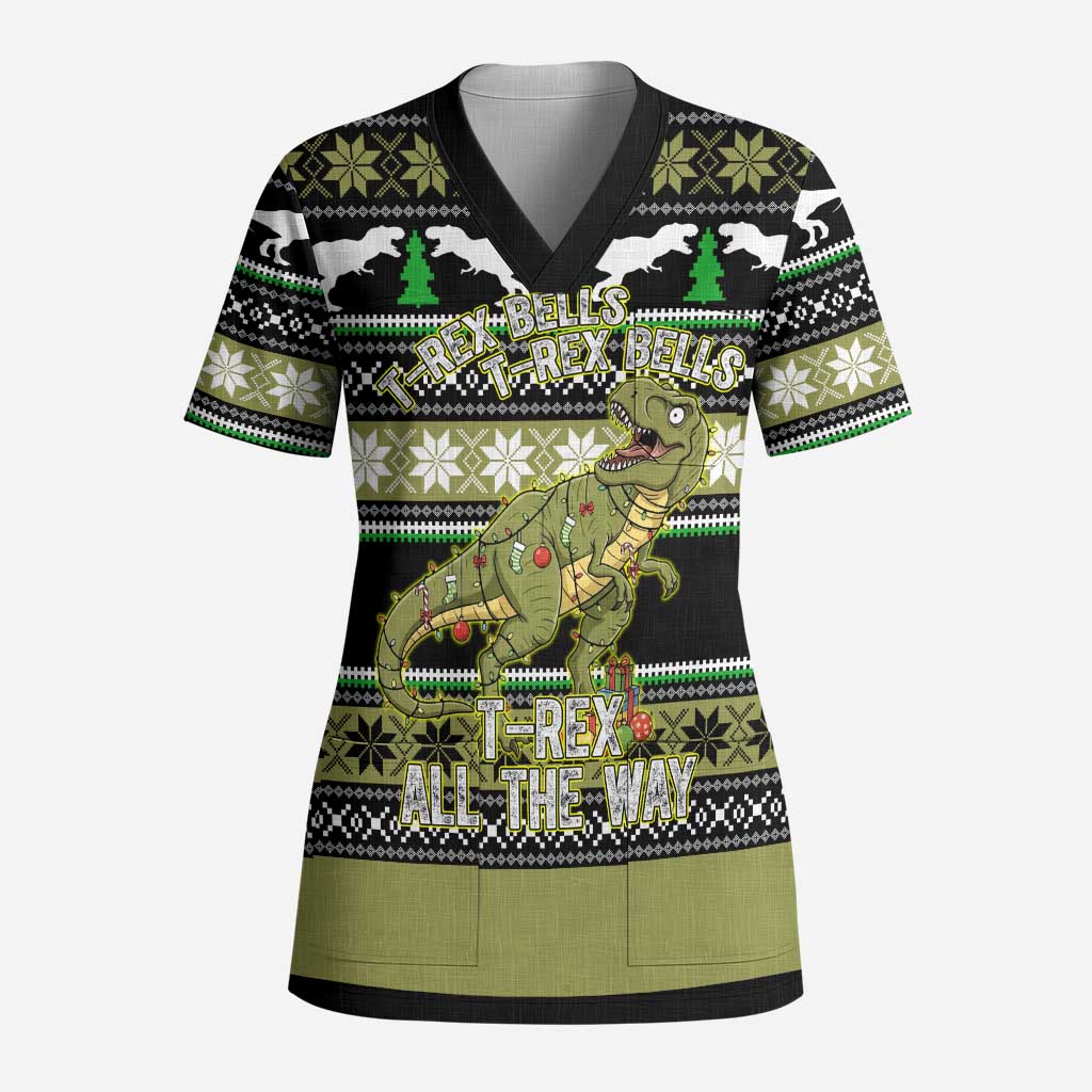 Christmas T Rex Tree Scrub Top Xmas Holiday Patterns - Wonder Print Shop