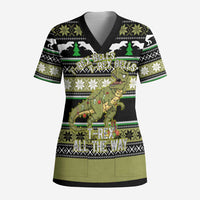 Christmas T Rex Tree Scrub Top Xmas Holiday Patterns - Wonder Print Shop