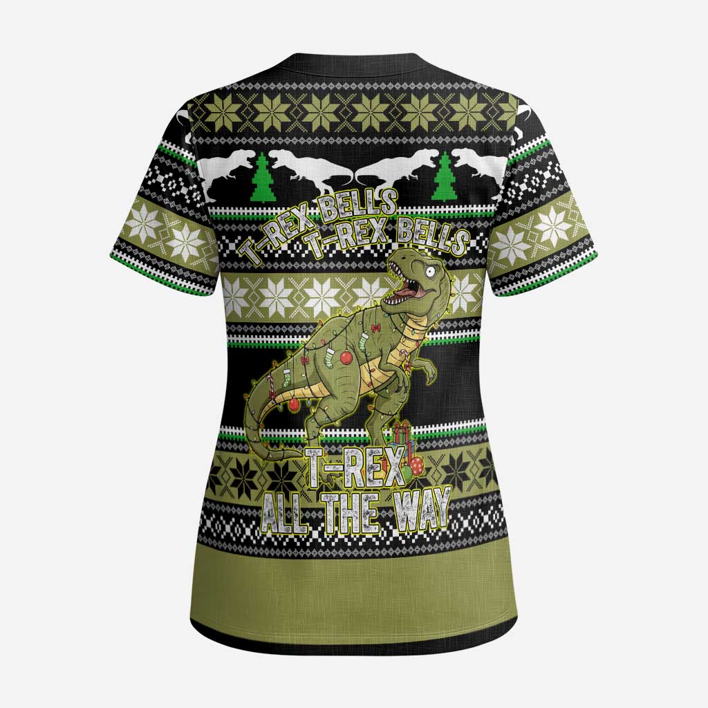 Christmas T Rex Tree Scrub Top Xmas Holiday Patterns - Wonder Print Shop