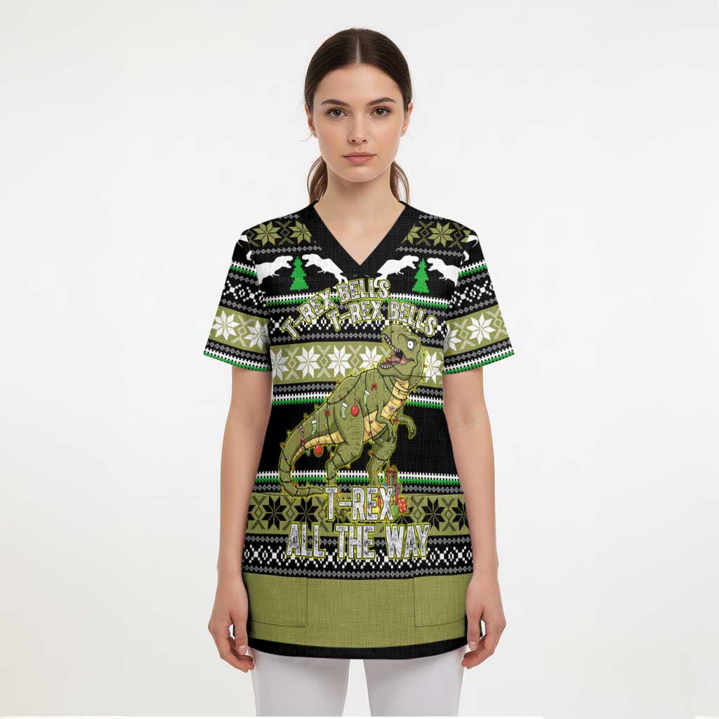 Christmas T Rex Tree Scrub Top Xmas Holiday Patterns - Wonder Print Shop