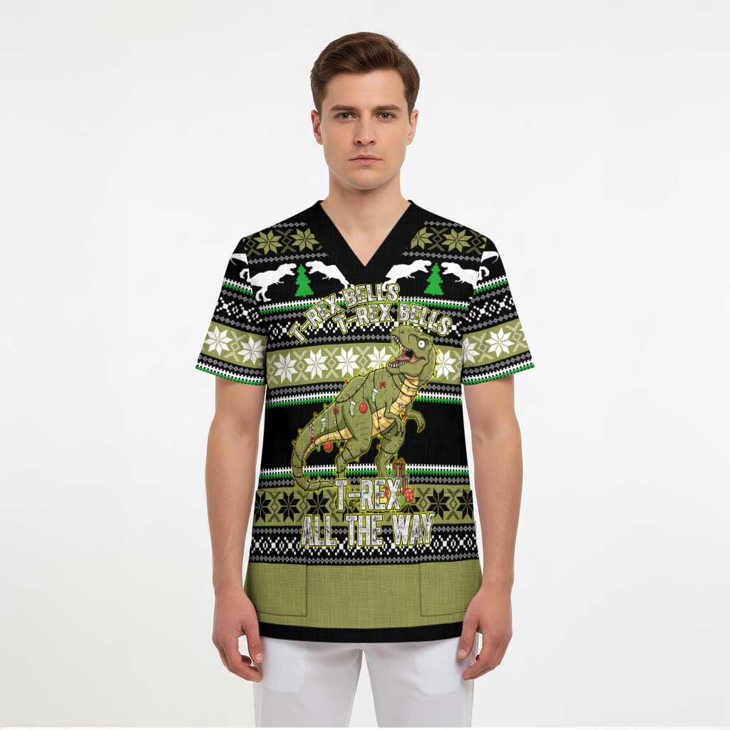 Christmas T Rex Tree Scrub Top Xmas Holiday Patterns - Wonder Print Shop