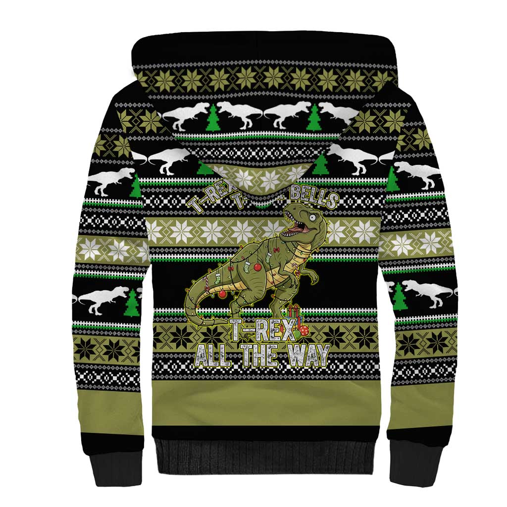 Christmas T Rex Tree Sherpa Hoodie Xmas Holiday Patterns - Wonder Print Shop