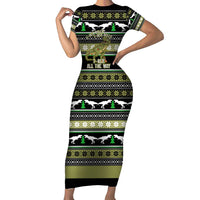 Christmas T Rex Tree Short Sleeve Bodycon Dress Xmas Holiday Patterns - Wonder Print Shop