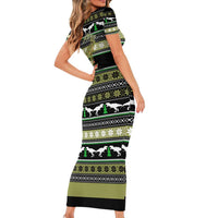 Christmas T Rex Tree Short Sleeve Bodycon Dress Xmas Holiday Patterns - Wonder Print Shop