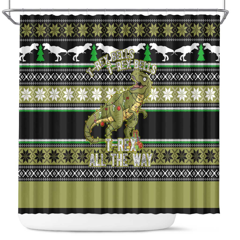 Christmas T Rex Tree Shower Curtain Xmas Holiday Patterns - Wonder Print Shop
