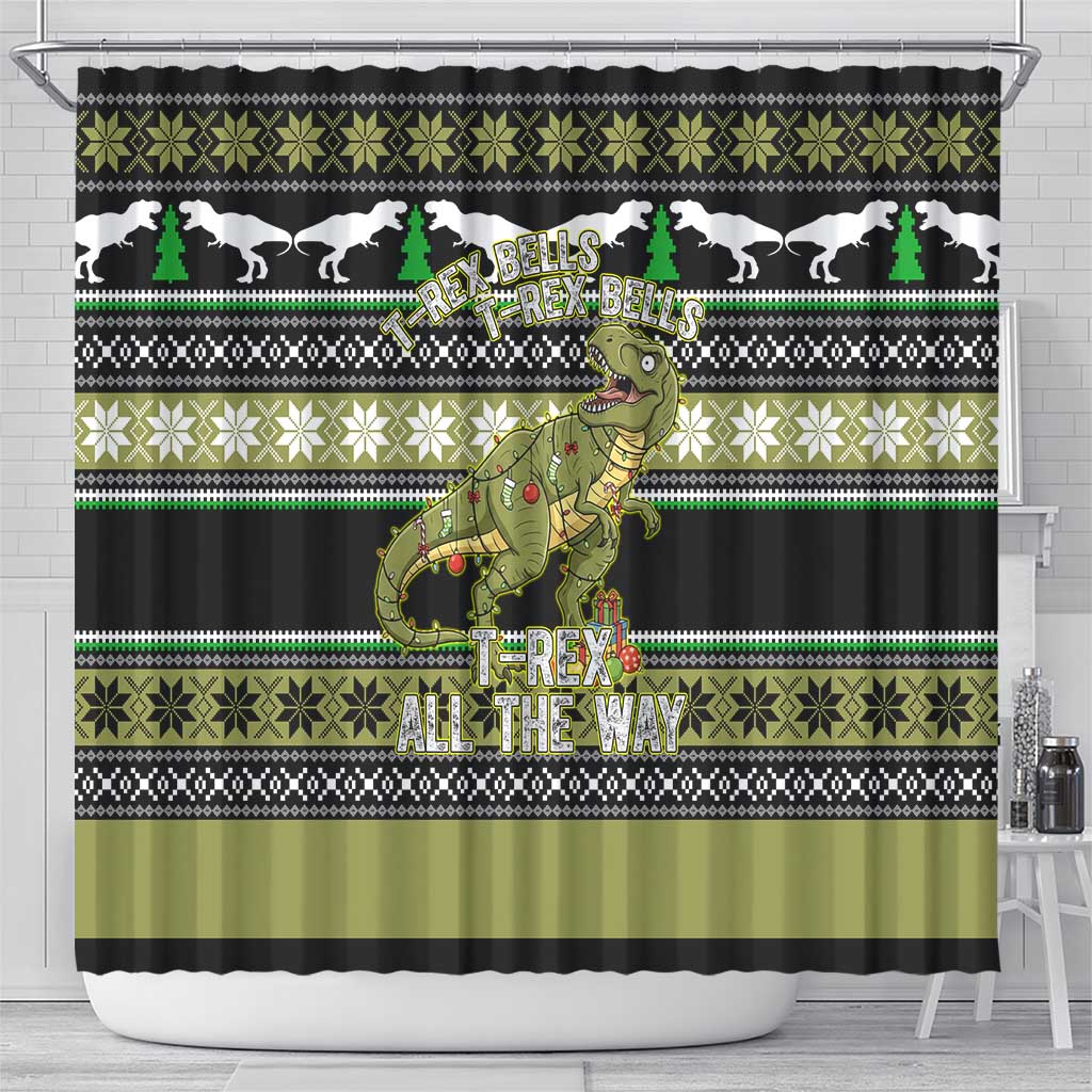 Christmas T Rex Tree Shower Curtain Xmas Holiday Patterns - Wonder Print Shop