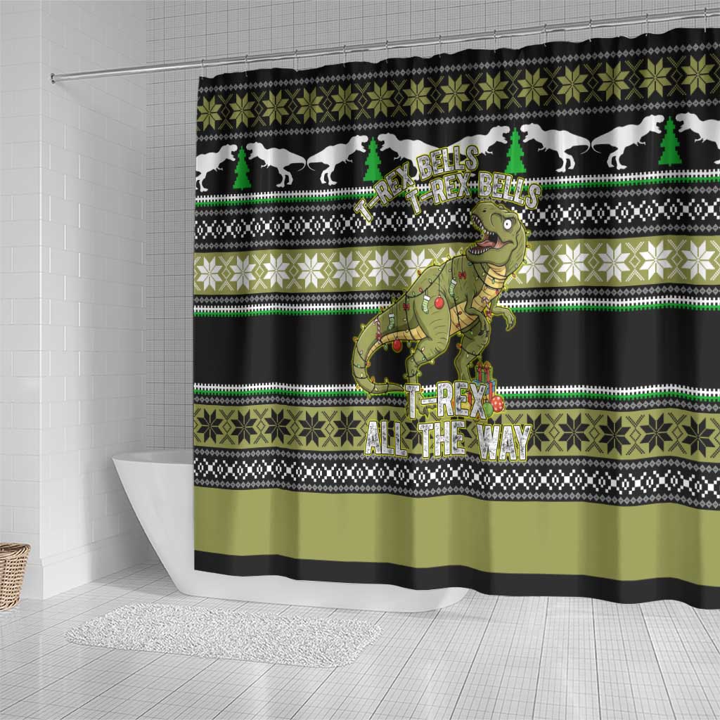 Christmas T Rex Tree Shower Curtain Xmas Holiday Patterns - Wonder Print Shop
