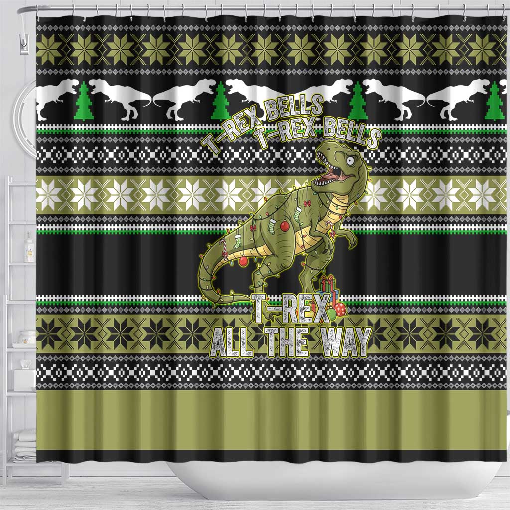Christmas T Rex Tree Shower Curtain Xmas Holiday Patterns - Wonder Print Shop