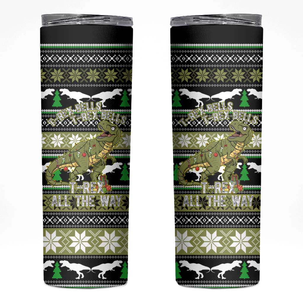 Christmas T Rex Tree Skinny Tumbler Xmas Holiday Patterns - Wonder Print Shop