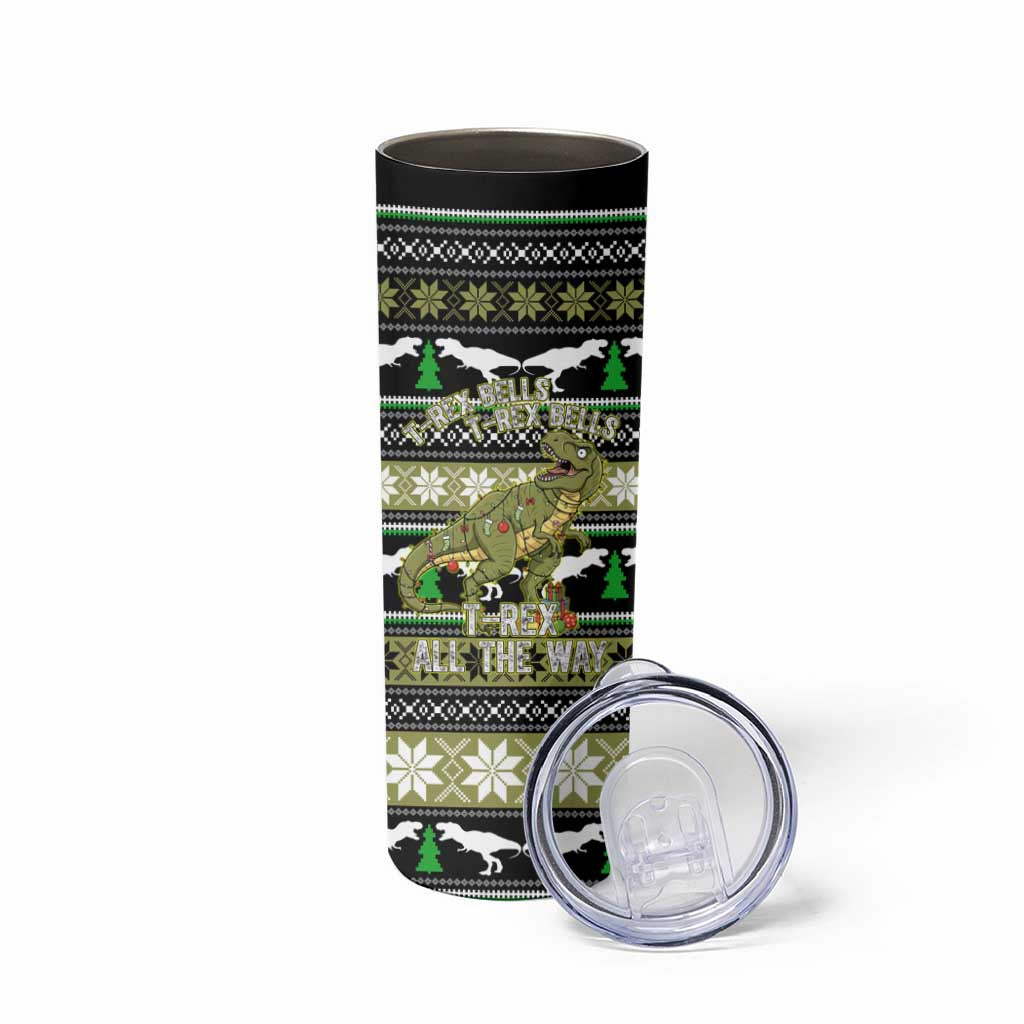 Christmas T Rex Tree Skinny Tumbler Xmas Holiday Patterns - Wonder Print Shop