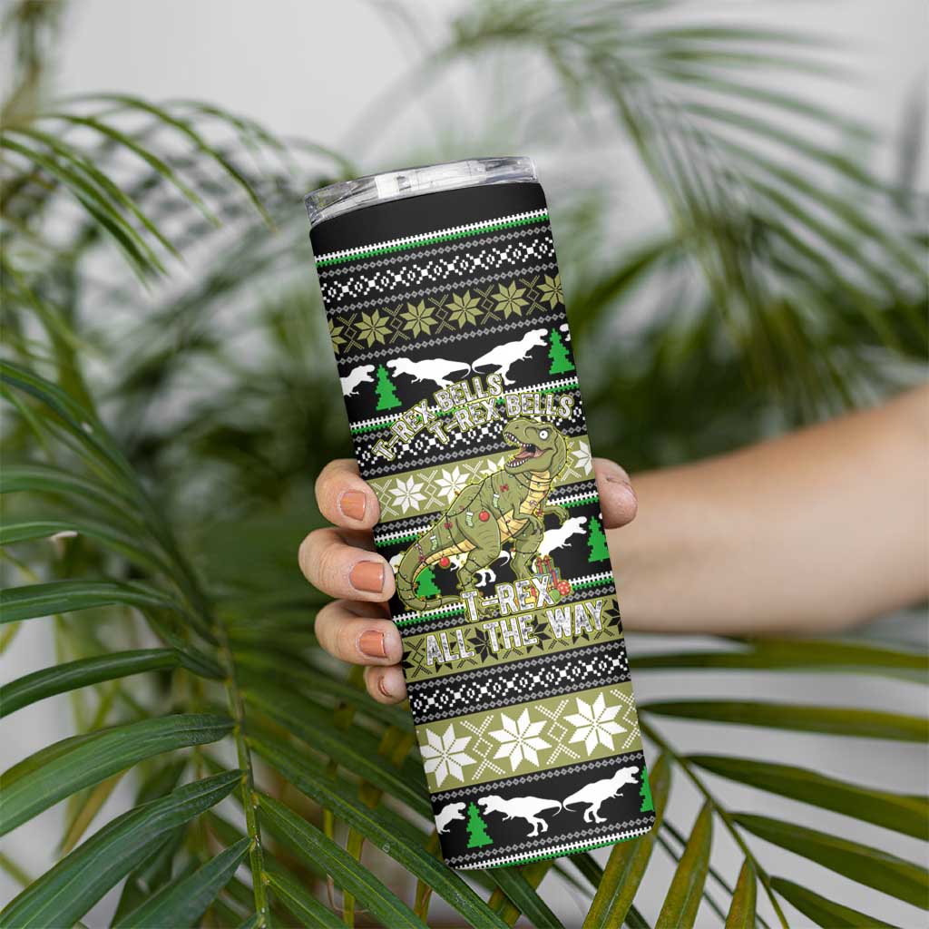 Christmas T Rex Tree Skinny Tumbler Xmas Holiday Patterns - Wonder Print Shop