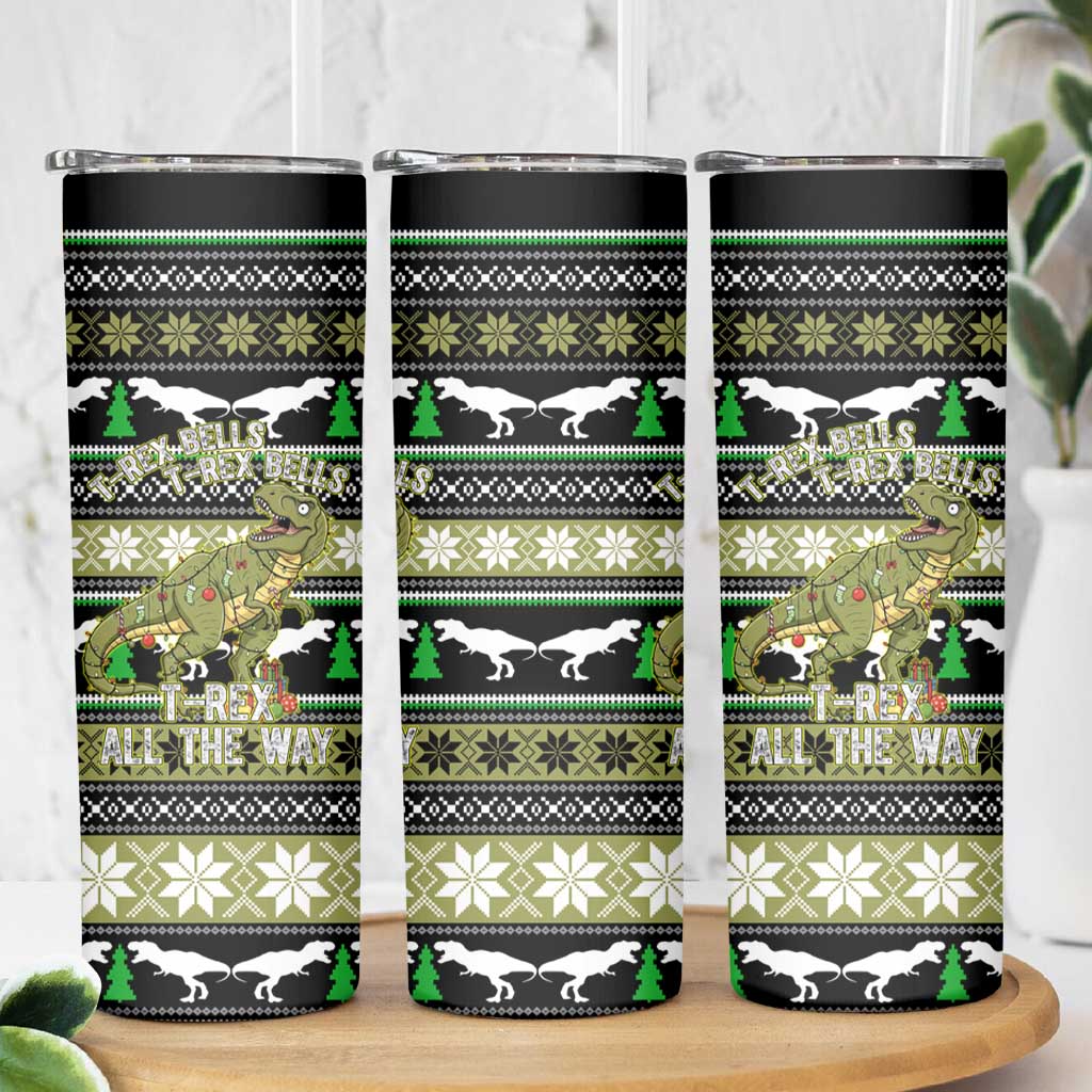 Christmas T Rex Tree Skinny Tumbler Xmas Holiday Patterns - Wonder Print Shop