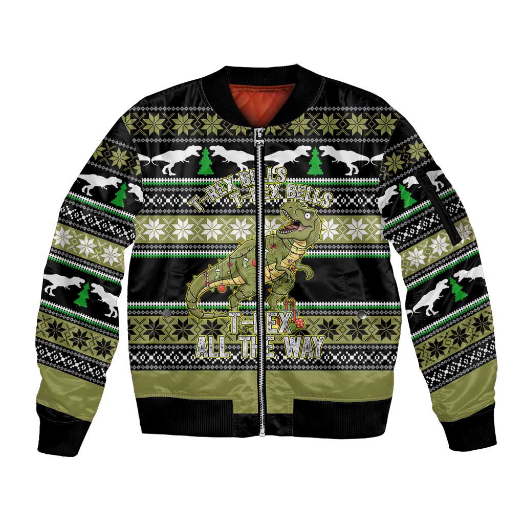 Christmas T Rex Tree Sleeve Zip Bomber Jacket Xmas Holiday Patterns - Wonder Print Shop