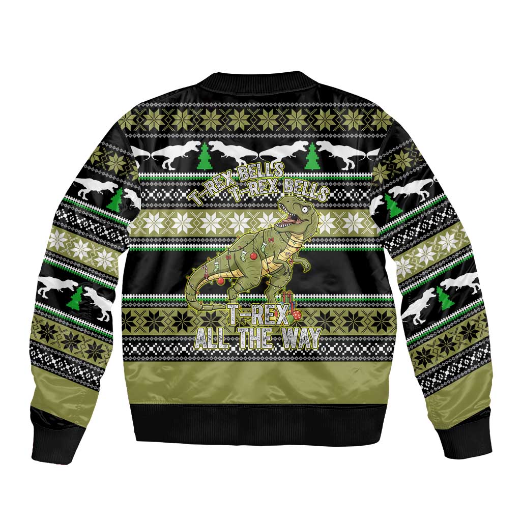 Christmas T Rex Tree Sleeve Zip Bomber Jacket Xmas Holiday Patterns - Wonder Print Shop