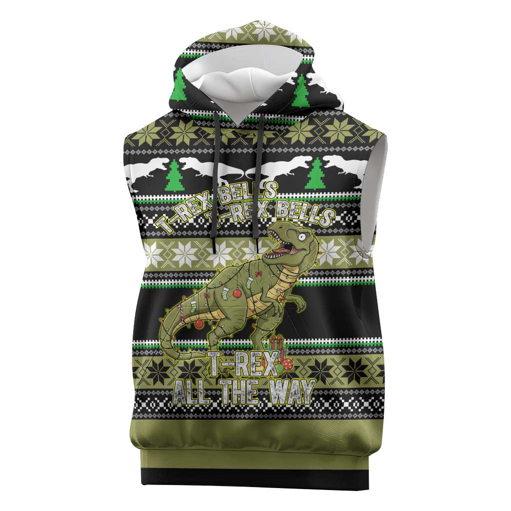 Christmas T Rex Tree Sleeveless Hoodie Xmas Holiday Patterns - Wonder Print Shop
