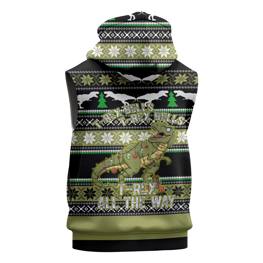 Christmas T Rex Tree Sleeveless Hoodie Xmas Holiday Patterns - Wonder Print Shop