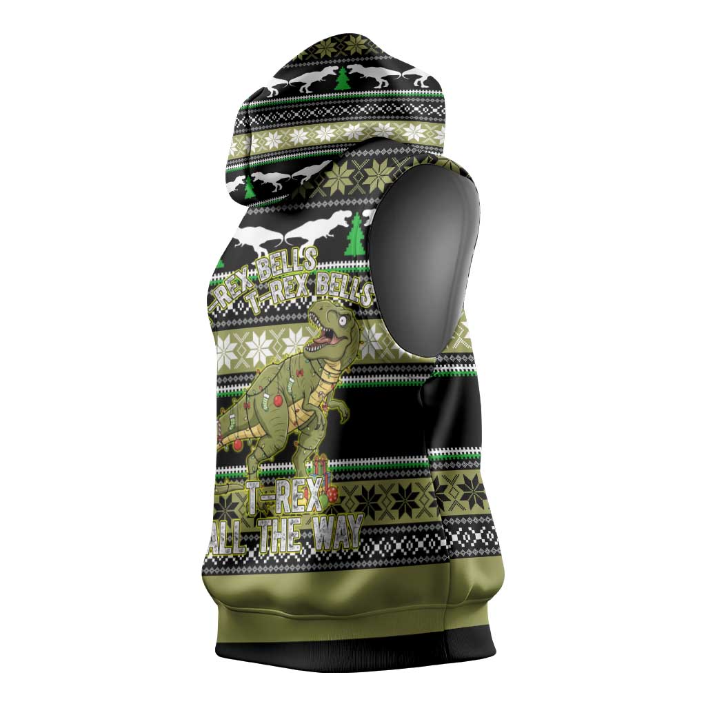 Christmas T Rex Tree Sleeveless Hoodie Xmas Holiday Patterns - Wonder Print Shop