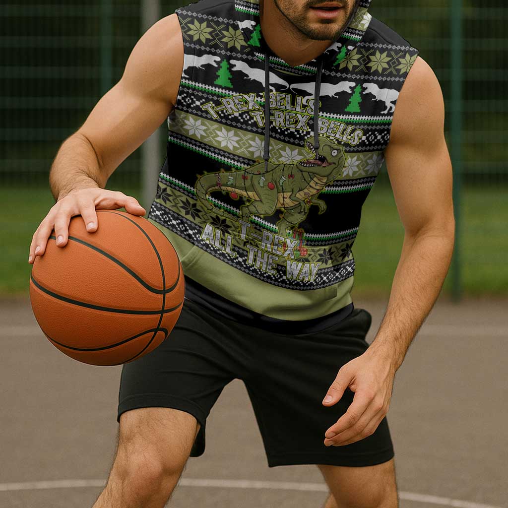 Christmas T Rex Tree Sleeveless Hoodie Xmas Holiday Patterns - Wonder Print Shop