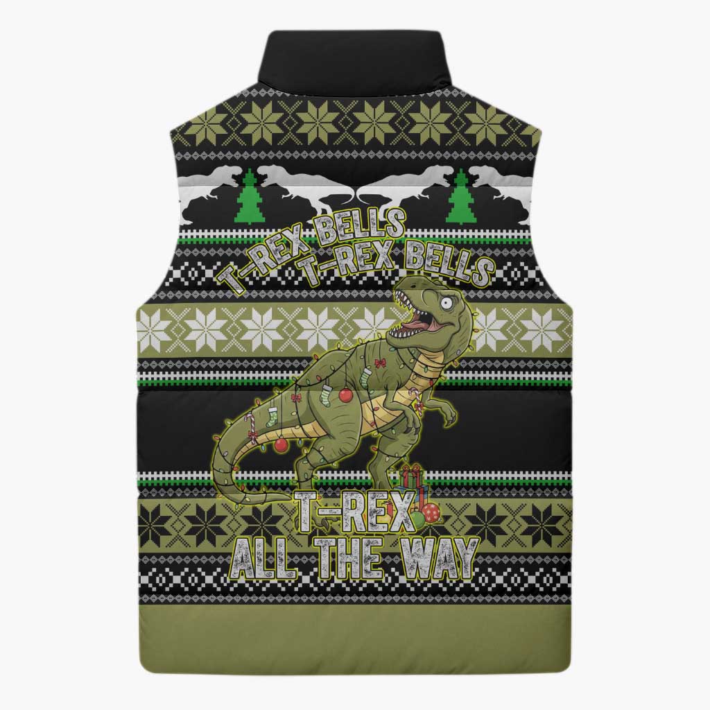 Christmas T Rex Tree Sleeveless Puffer Jacket Xmas Holiday Patterns - Wonder Print Shop