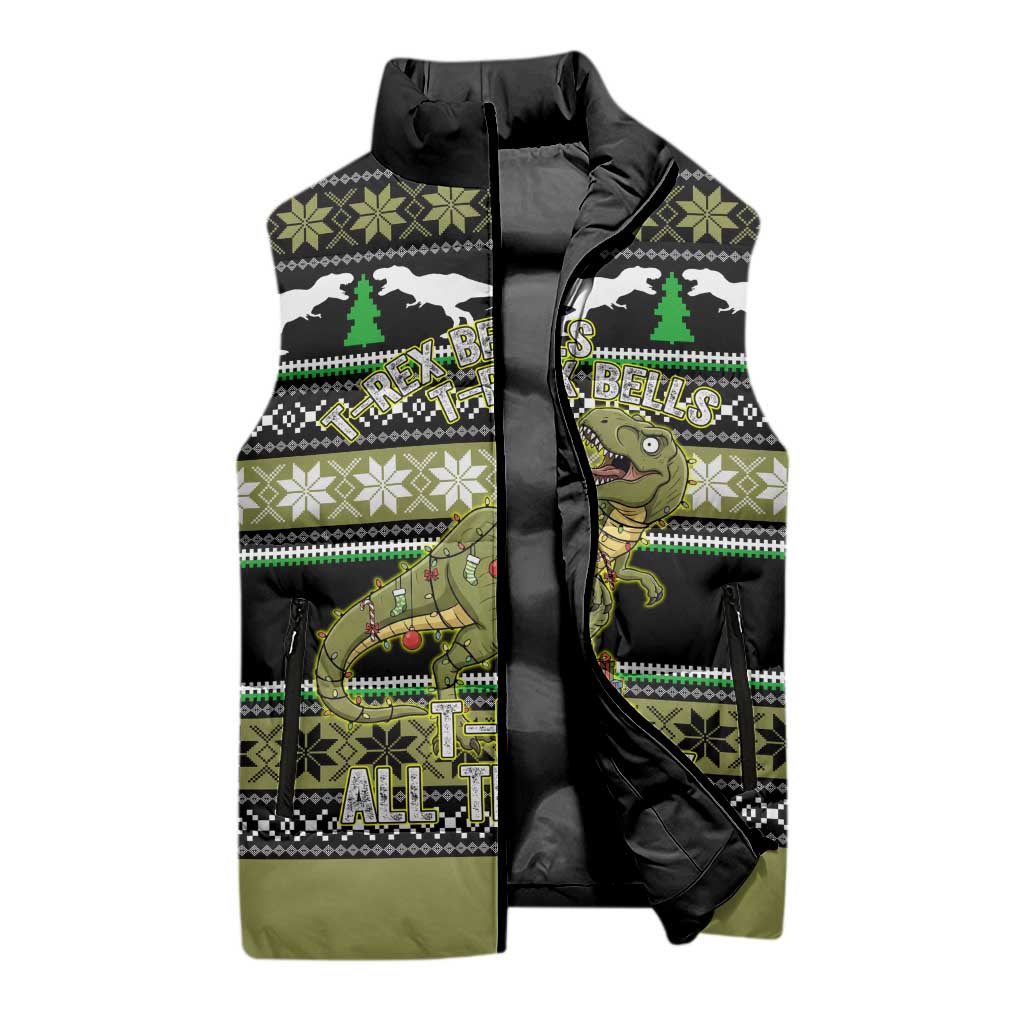 Christmas T Rex Tree Sleeveless Puffer Jacket Xmas Holiday Patterns - Wonder Print Shop