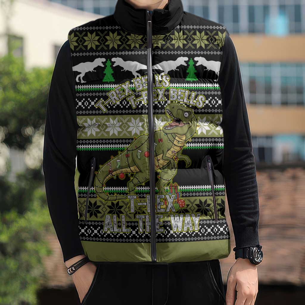 Christmas T Rex Tree Sleeveless Puffer Jacket Xmas Holiday Patterns - Wonder Print Shop