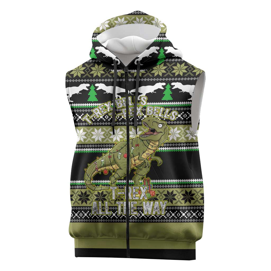 Christmas T Rex Tree Sleeveless Zip Hoodie Xmas Holiday Patterns - Wonder Print Shop