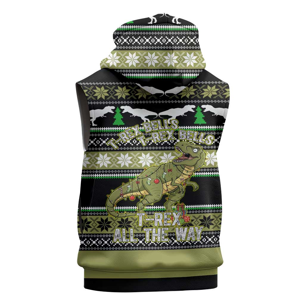Christmas T Rex Tree Sleeveless Zip Hoodie Xmas Holiday Patterns - Wonder Print Shop