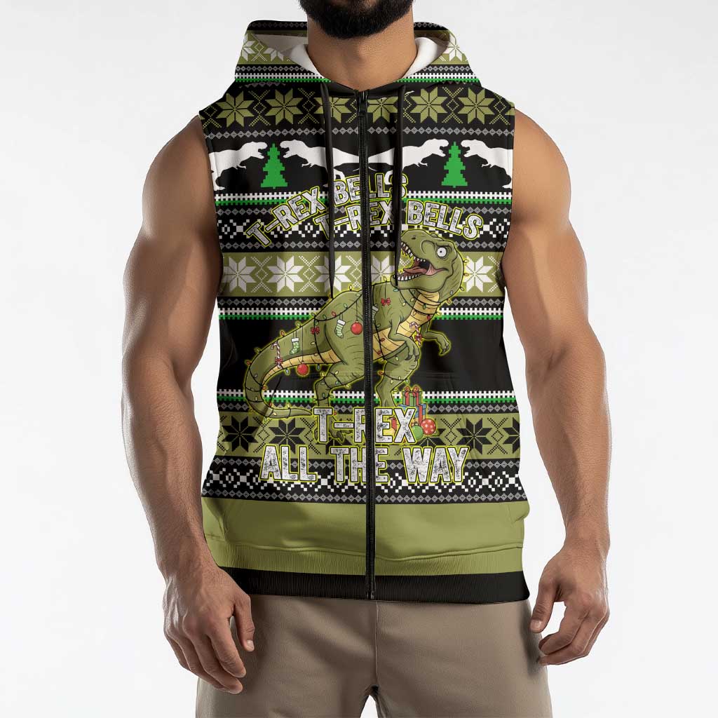 Christmas T Rex Tree Sleeveless Zip Hoodie Xmas Holiday Patterns - Wonder Print Shop