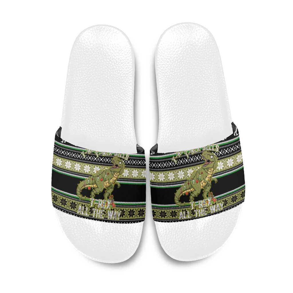 Christmas T Rex Tree Slide Sandals Xmas Holiday Patterns - Wonder Print Shop