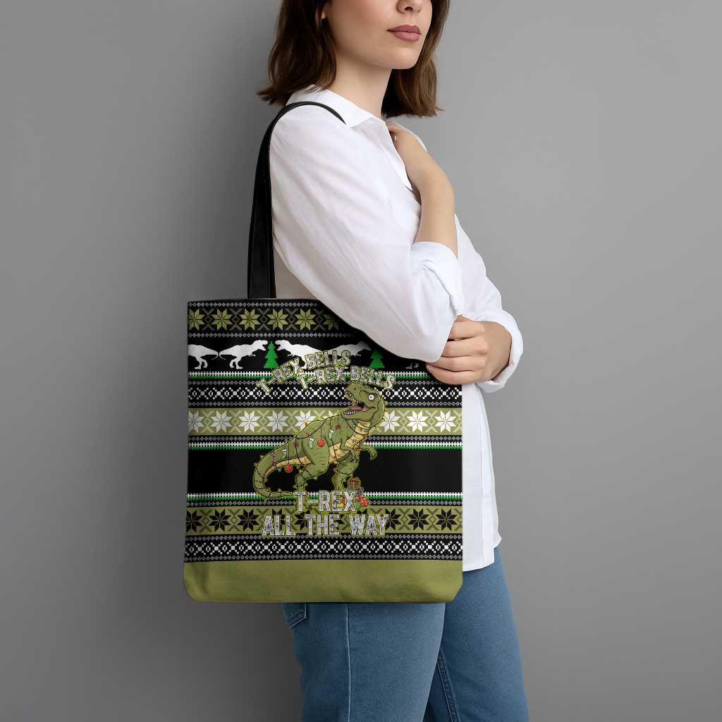 Christmas T Rex Tree Tote Bag Xmas Holiday Patterns - Wonder Print Shop