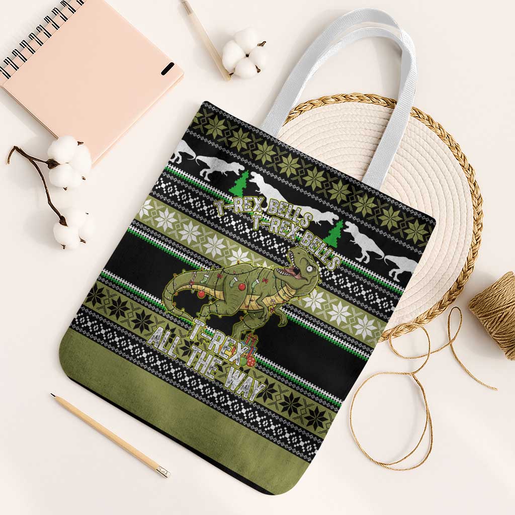 Christmas T Rex Tree Tote Bag Xmas Holiday Patterns - Wonder Print Shop