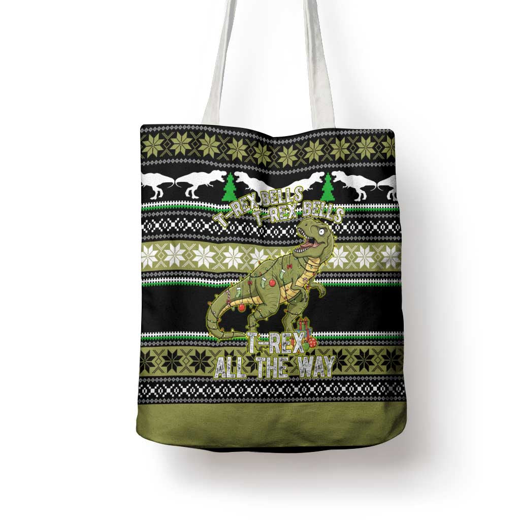 Christmas T Rex Tree Tote Bag Xmas Holiday Patterns - Wonder Print Shop