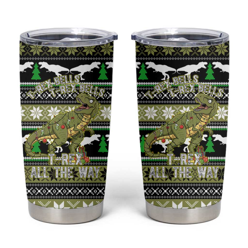 Christmas T Rex Tree Tumbler Cup Xmas Holiday Patterns - Wonder Print Shop