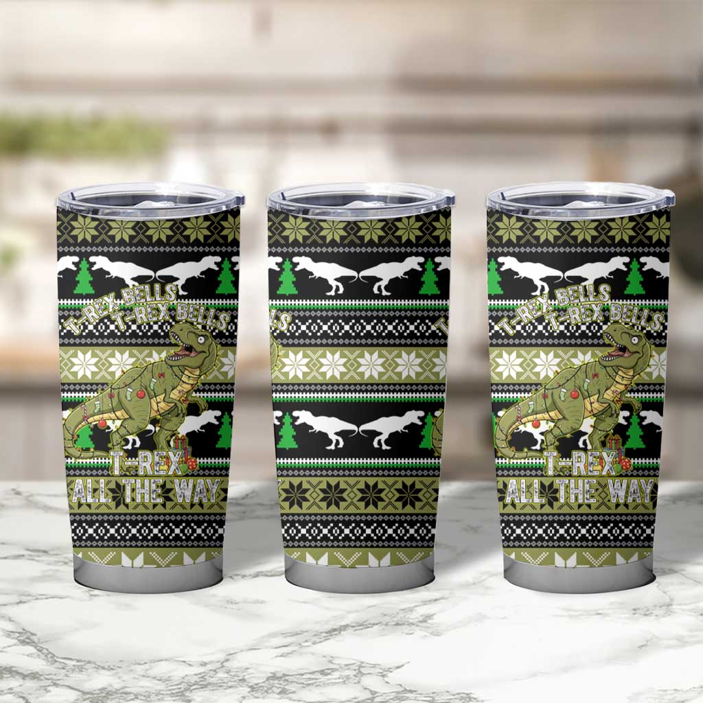 Christmas T Rex Tree Tumbler Cup Xmas Holiday Patterns - Wonder Print Shop