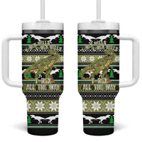 Christmas T Rex Tree Tumbler With Handle Xmas Holiday Patterns - Wonder Print Shop