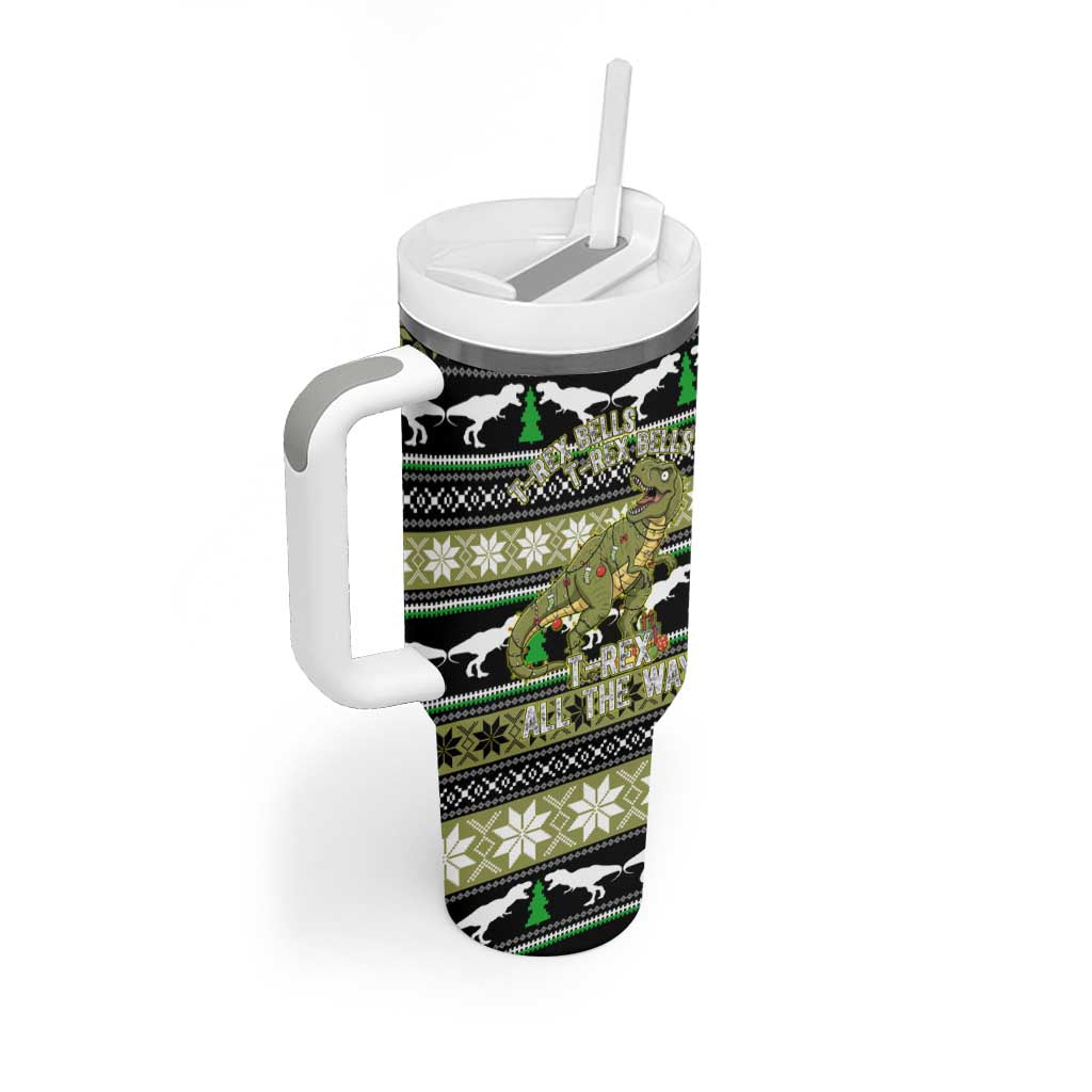 Christmas T Rex Tree Tumbler With Handle Xmas Holiday Patterns - Wonder Print Shop